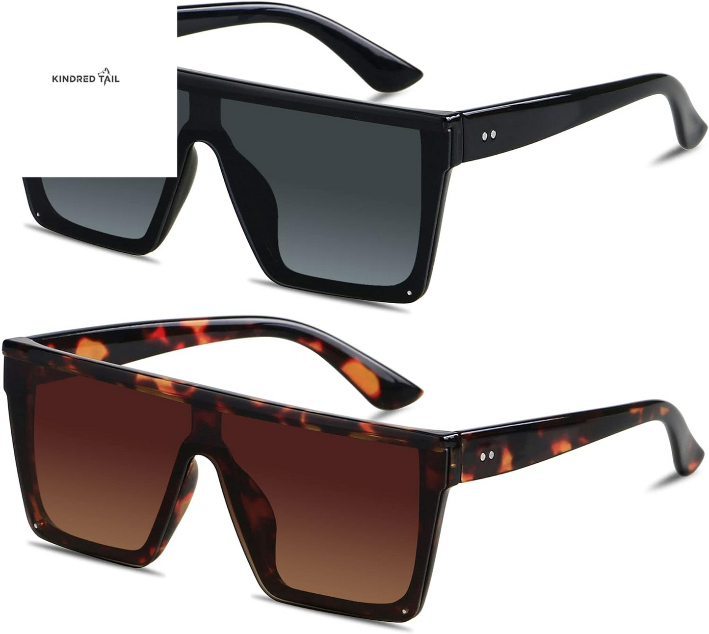 Square Oversized Sunglasses - for Women / Men Big Flat Top Fashion Shield Large UV Protection Rimless Shades