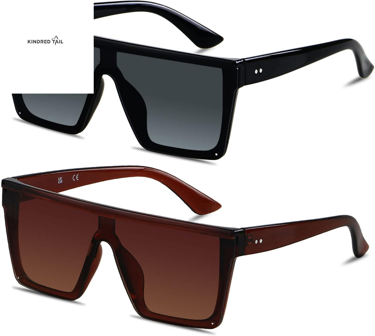 Square Oversized Sunglasses - for Women / Men Big Flat Top Fashion Shield Large UV Protection Rimless Shades