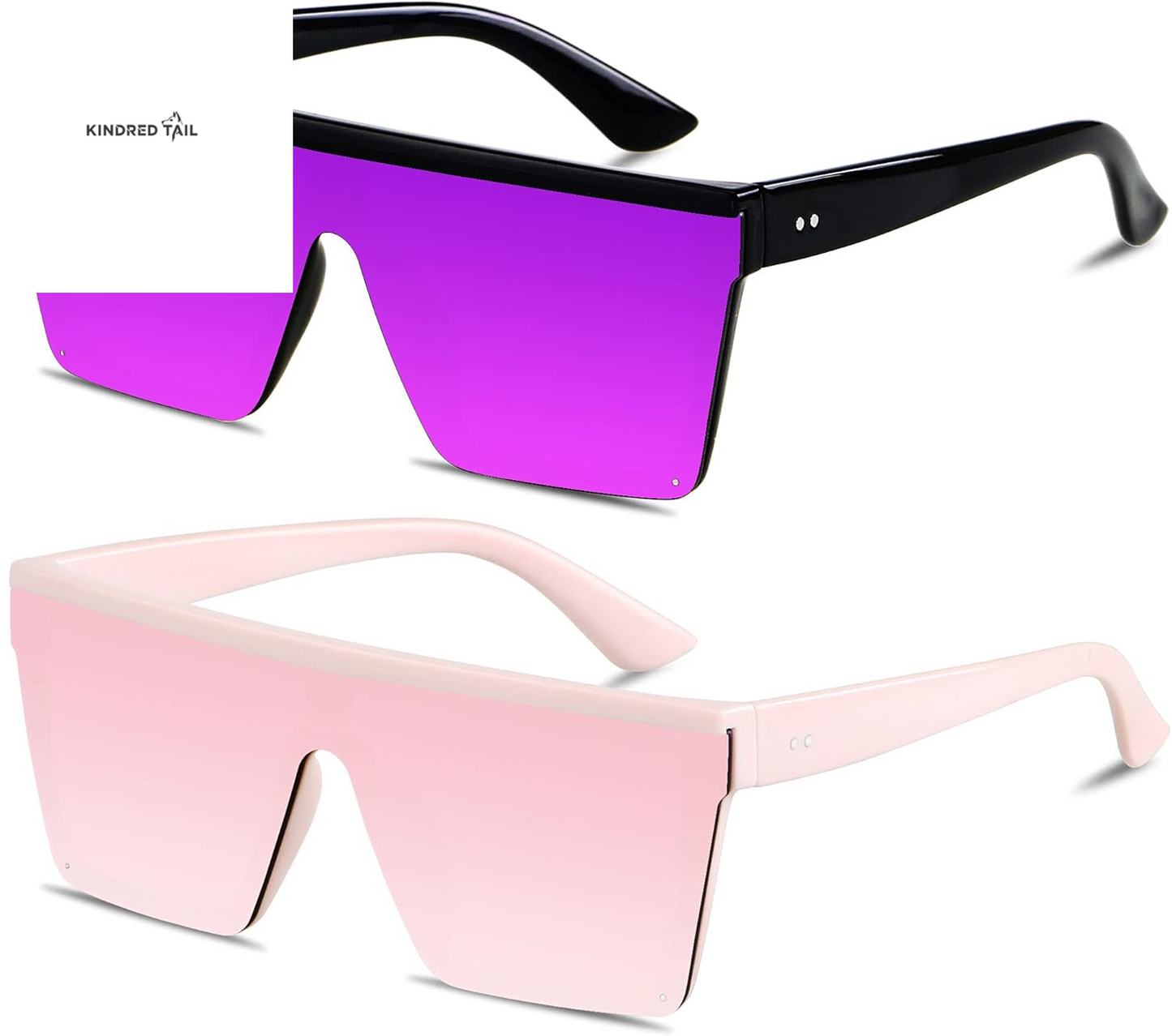 Square Oversized Sunglasses - for Women / Men Big Flat Top Fashion Shield Large UV Protection Rimless Shades