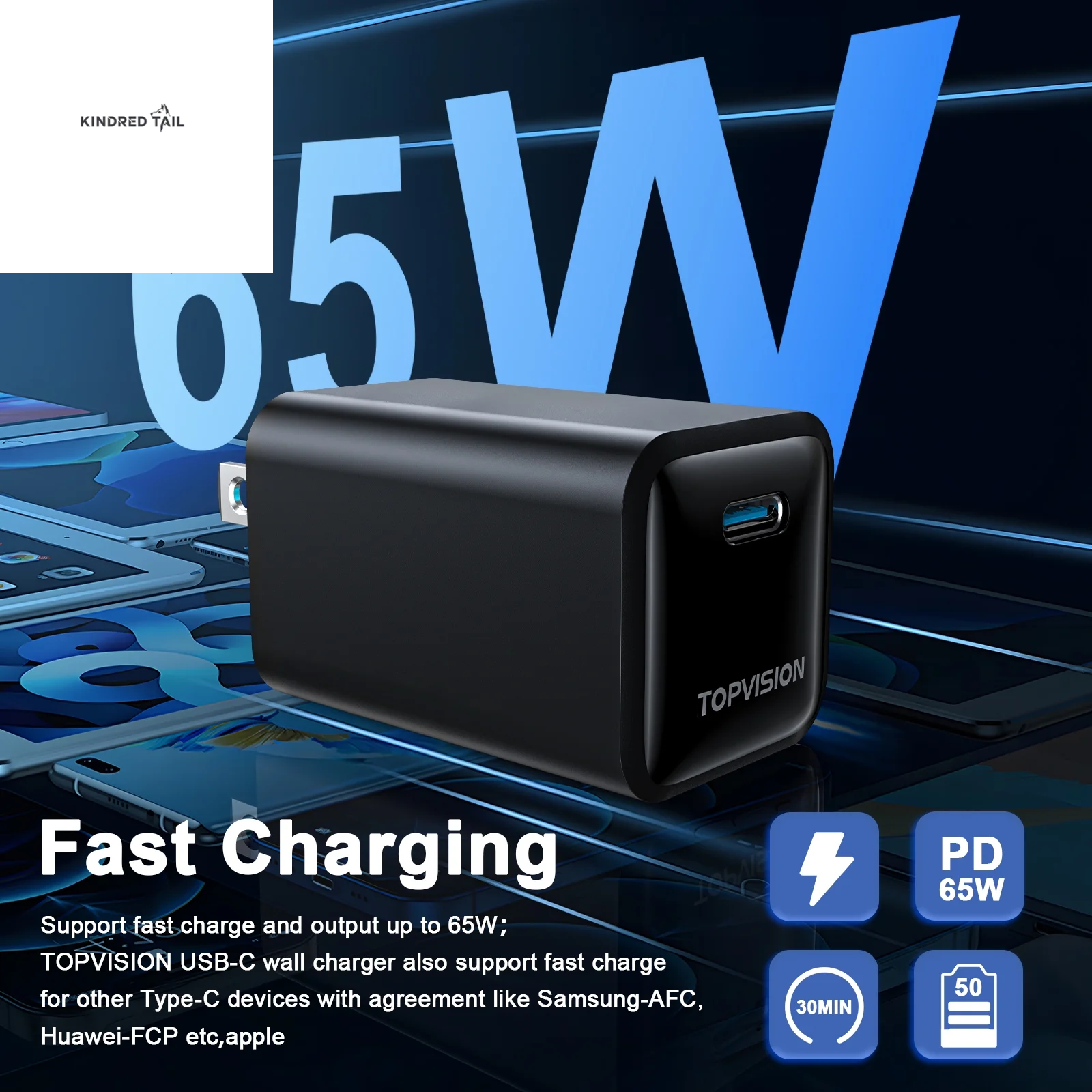 USB-C Charger Block 65W, Fast Charging Wall Charger Adapter for Apple, Android, 1 Pack