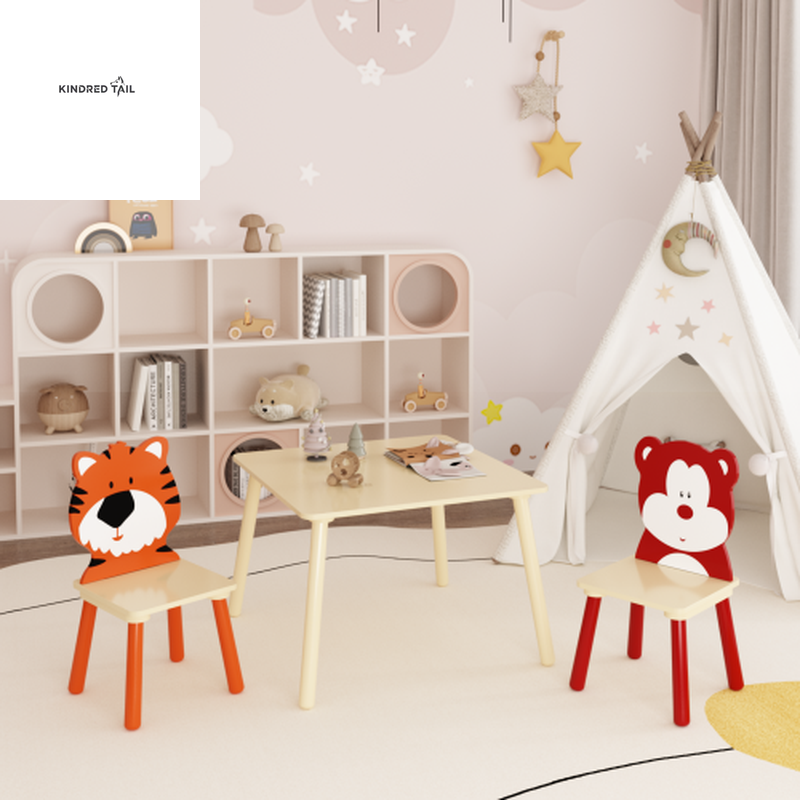 Solid Wood Kids Table and Chair Set with 2 Chairs – Durable Children’s Activity Table for Toddlers, Playroom, Drawing, Dining & Learning Furniture