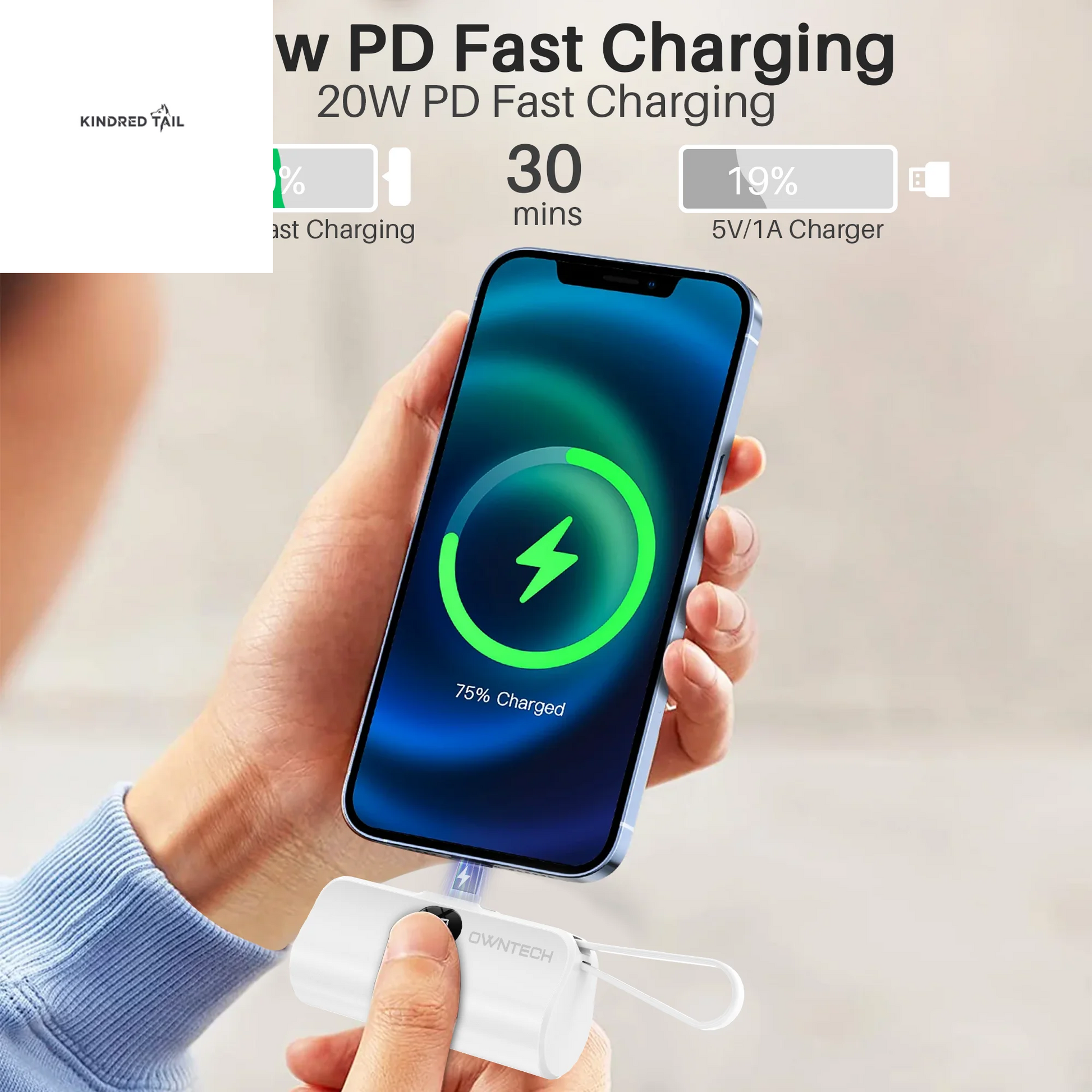 Portable Charger Small Fast Charger 5000Mah Portable Power Pack with Built-In Cables, for Iphone, Samsung