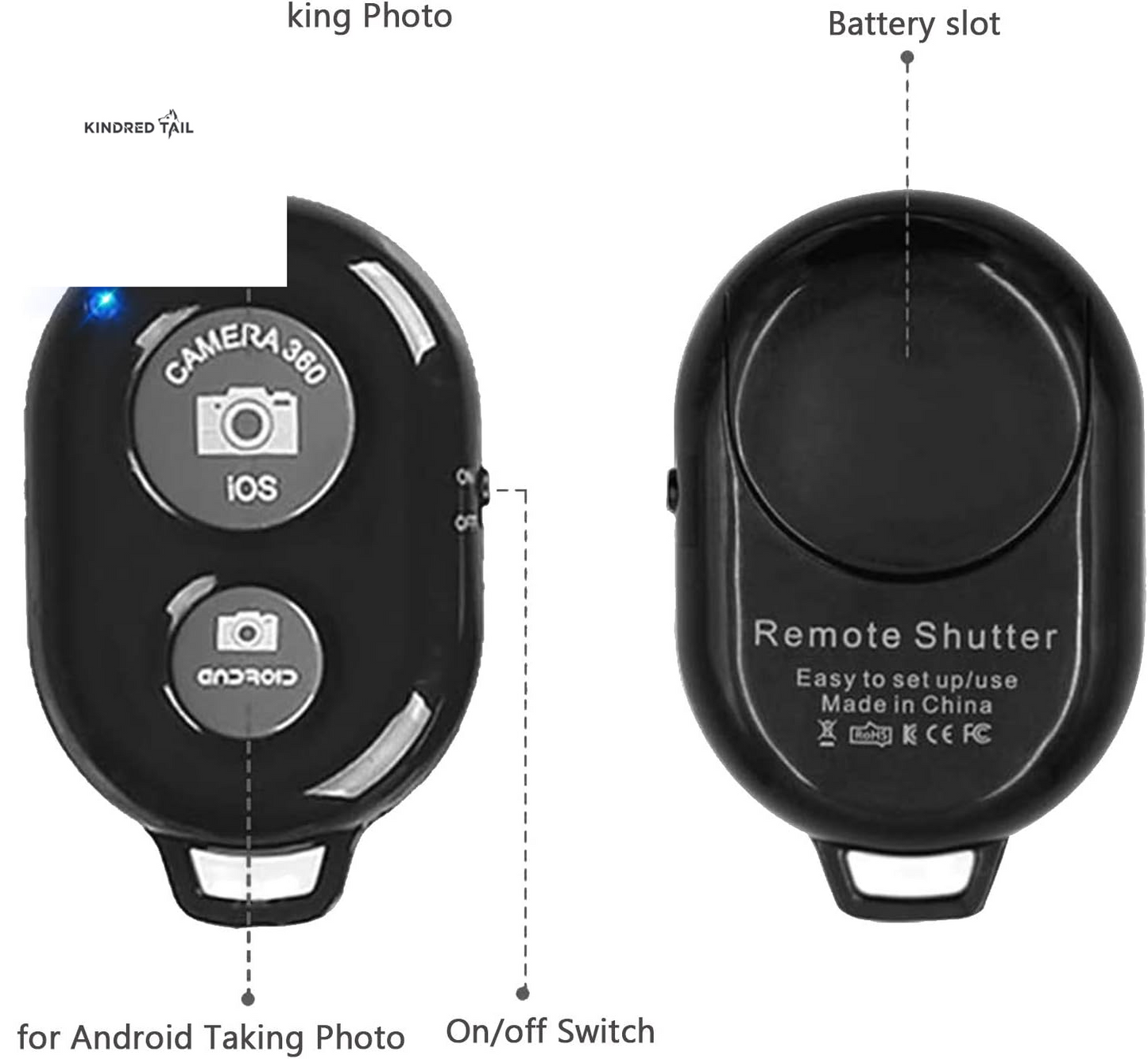 Wireless Remote Shutter for Cellphones and Tablets (3 Pack) -  Bluetooth Remote for Iphone/Android Camera Control, Selfie Clicker for Photos and Videos - Wrist Strap Included - A