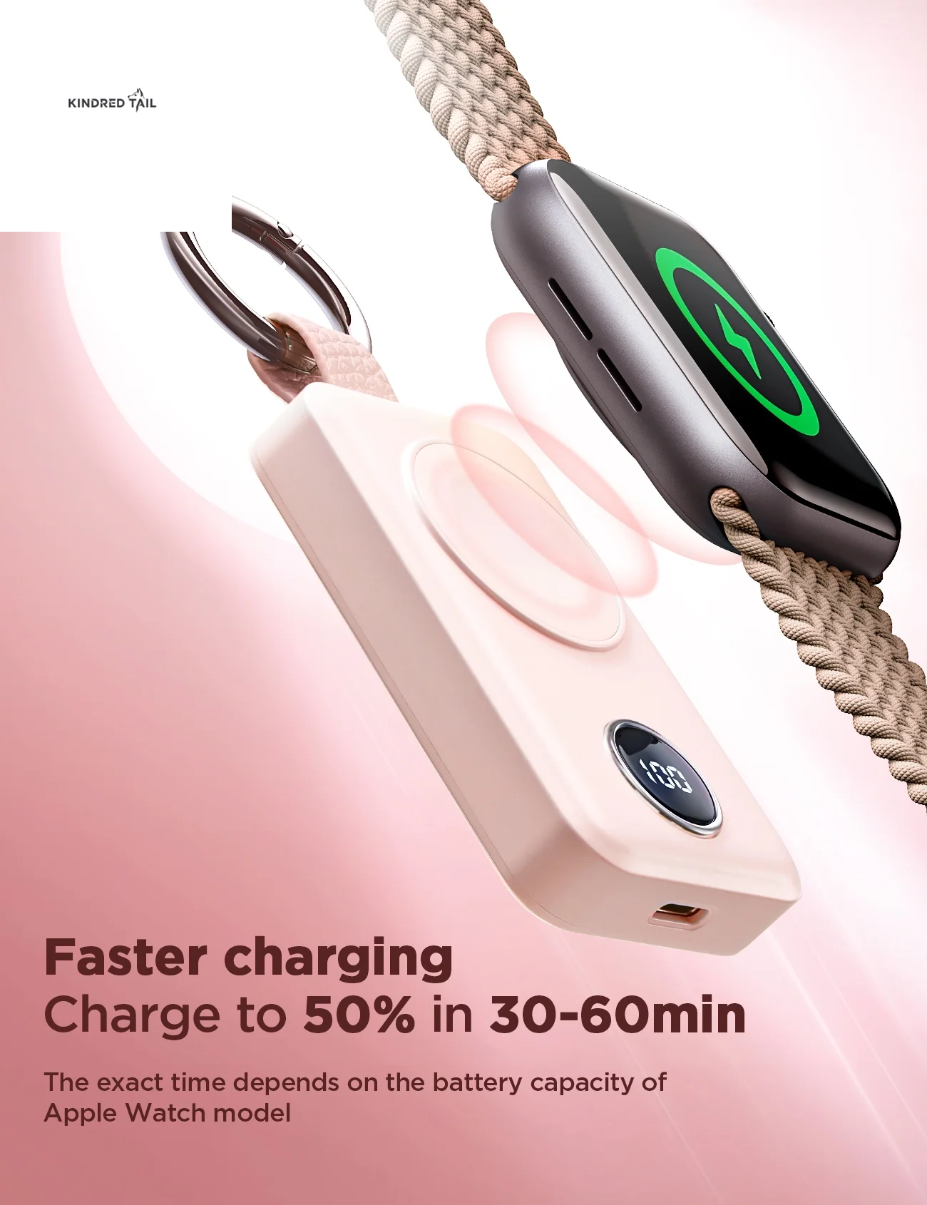 Portable Charger for Apple Watch, 2000Mah Magnetic Wireless Power Bank Fast Charger Keychain, Compatible for Iwatch Series 11/10/9/8/7/6/5/Se/4/3/2/Ultra, Pink