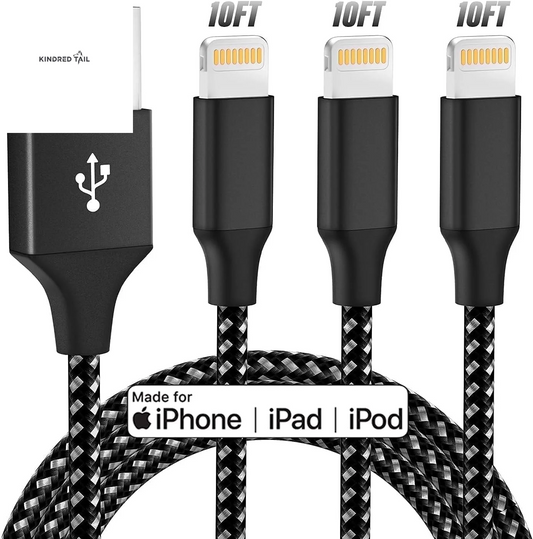 Iphone Charger [Apple Mfi Certified] 3 Pack 10Ft Nylon Braided Fast Charging Cables Compatible with Iphone 14/13/12/11 Black