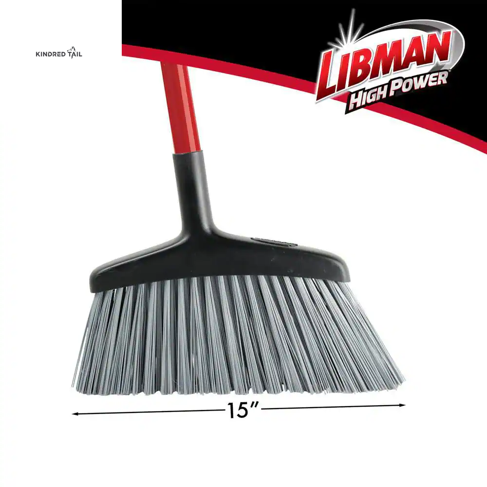 15 In. High Power Rough Surface Angle Broom – Heavy Duty Steel Handle Floor Broom for Outdoor, Garage & Patio Cleaning