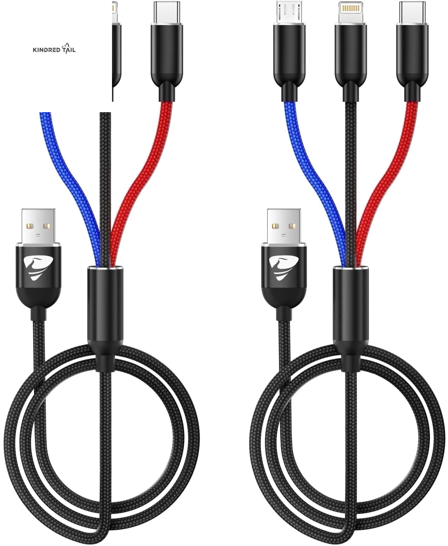 2 Pack Multi Charging Cable, 3 in 1 Multi Phone Charger Cable Fast Charging Cord with USB C, Micro USB Cable Compatible with Iphone/Ipad/Samsung/Android Phone, Black