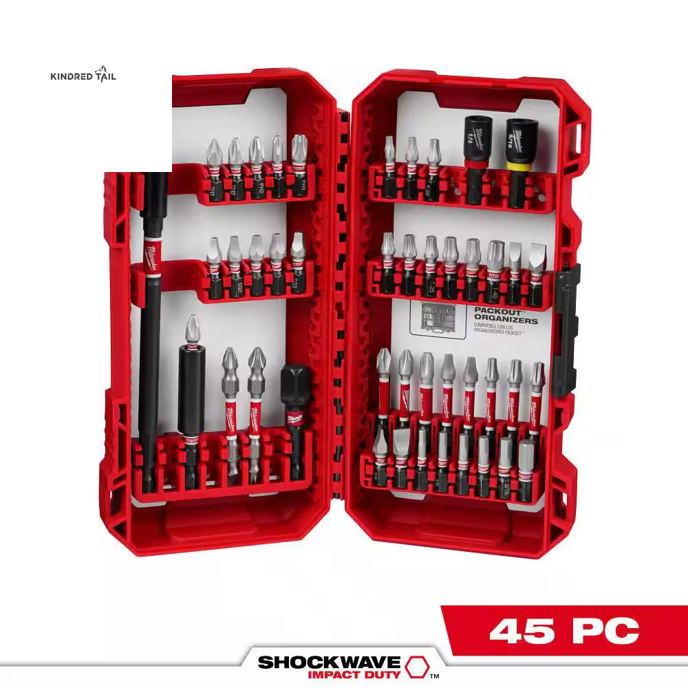 SHOCKWAVE Impact Duty Alloy Steel Screwdriver Bit Set – Heavy Duty Impact Driver Bits, Shock-Resistant S2 Alloy Steel, Magnetic Precision Tips for Drill & Impact Drivers (45-Piece)