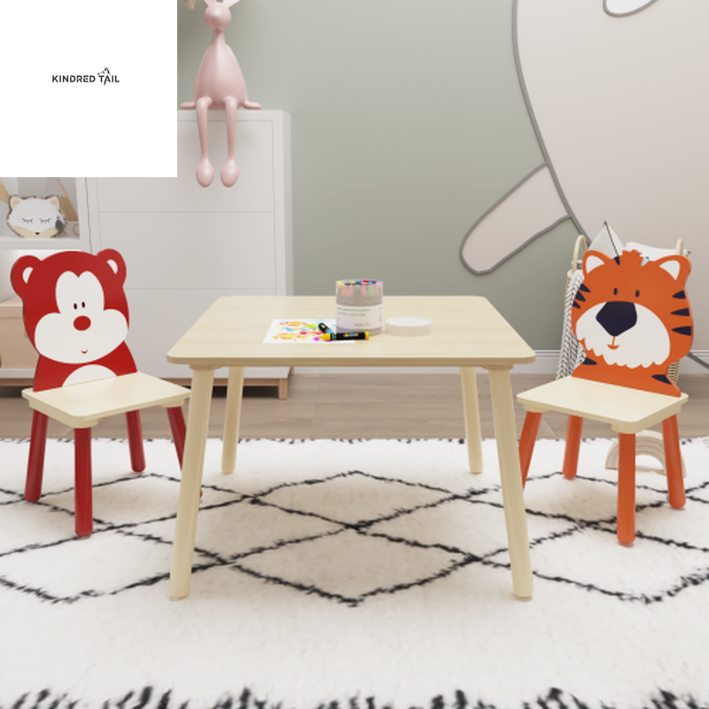 Solid Wood Kids Table and Chair Set with 2 Chairs – Durable Children’s Activity Table for Toddlers, Playroom, Drawing, Dining & Learning Furniture