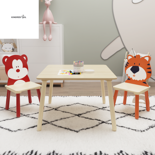 Solid Wood Kids Table and Chair Set with 2 Chairs – Durable Children’s Activity Table for Toddlers, Playroom, Drawing, Dining & Learning Furniture