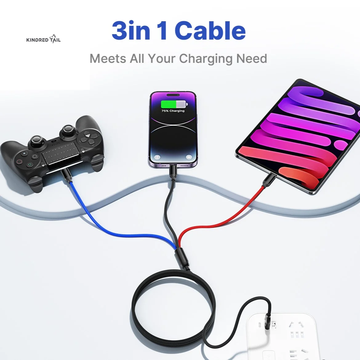 2 Pack Multi Charging Cable, 3 in 1 Multi Phone Charger Cable Fast Charging Cord with USB C, Micro USB Cable Compatible with Iphone/Ipad/Samsung/Android Phone, Black