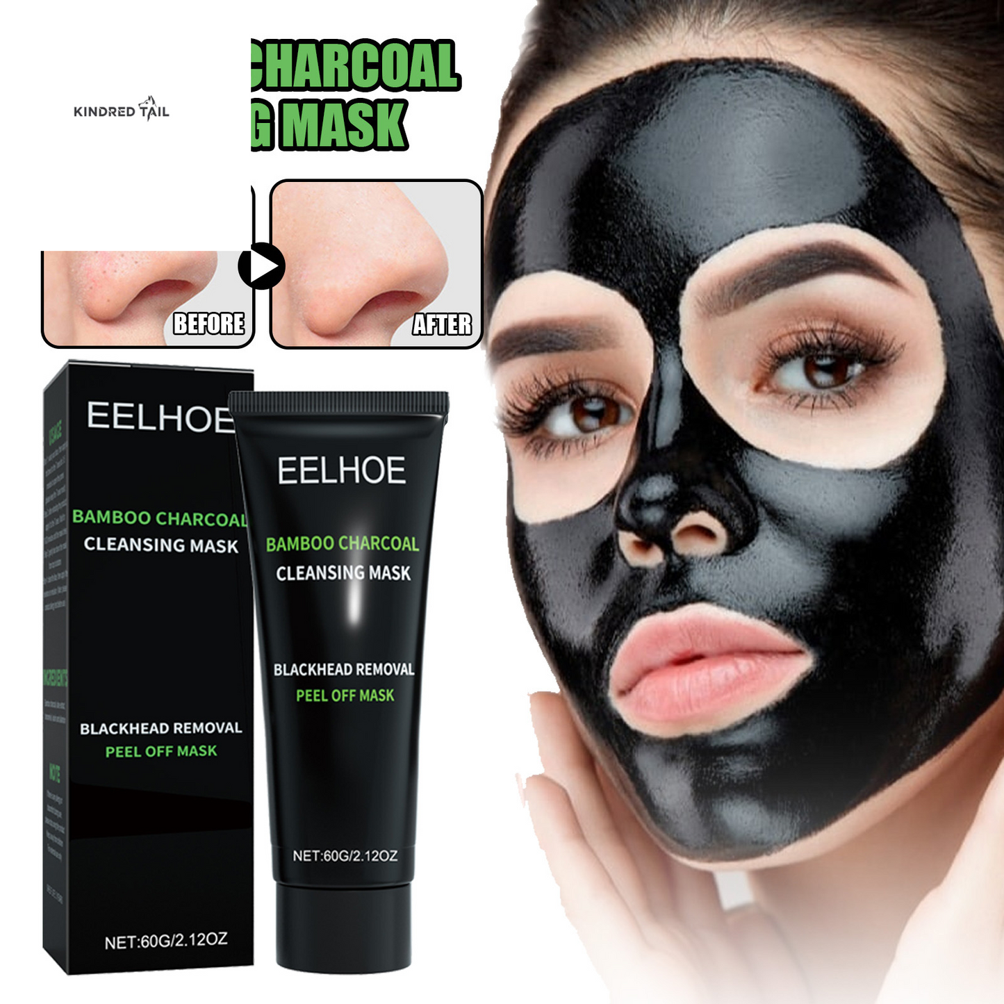 C-EELHOE Bamboo Charcoal Blackhead Removal Peel-Off Mask – Deep Pore Cleansing, T-Zone Oil Control, Anti-Blackhead Face Treatment for Smooth & Clear Skin