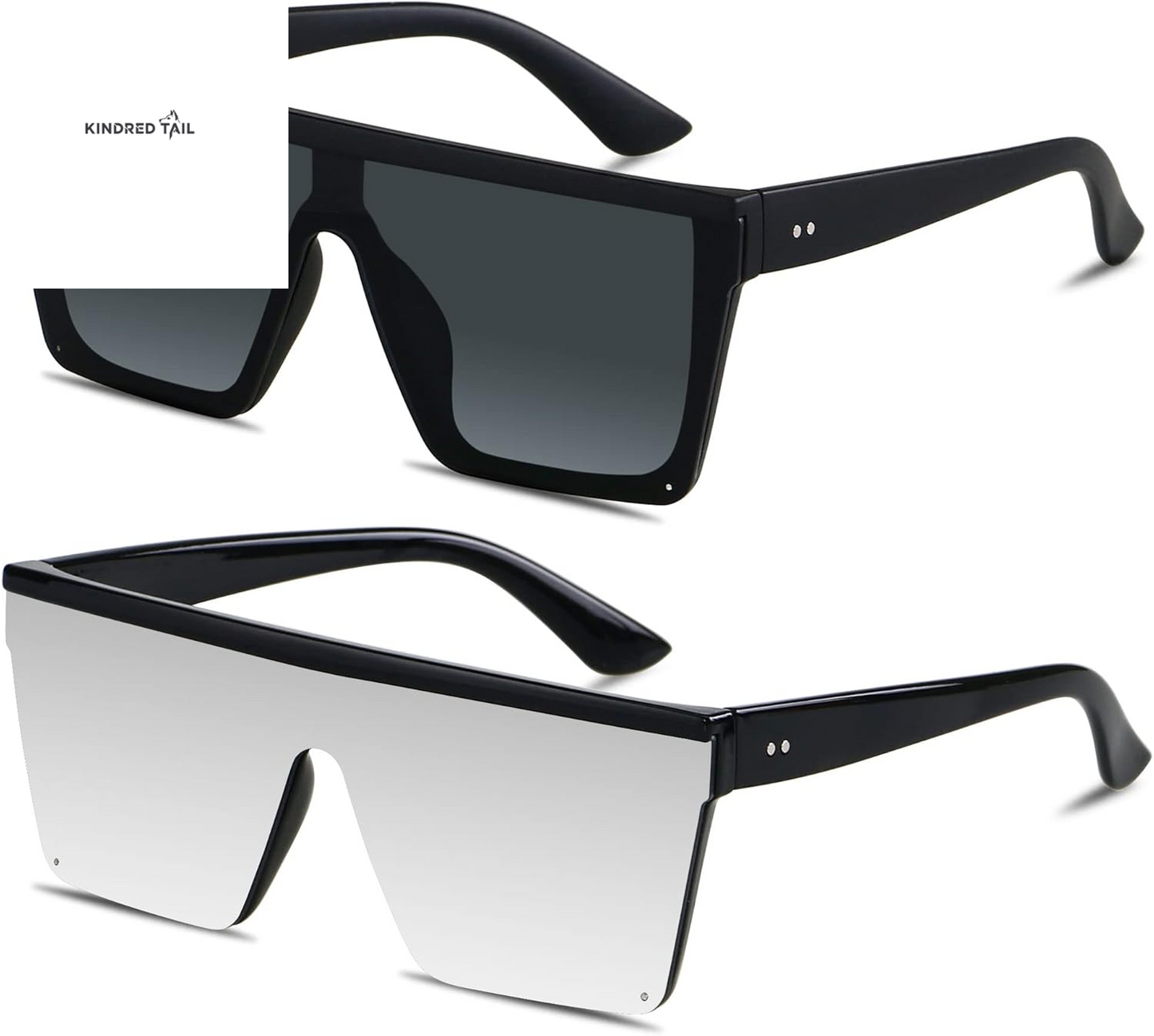 Square Oversized Sunglasses - for Women / Men Big Flat Top Fashion Shield Large UV Protection Rimless Shades