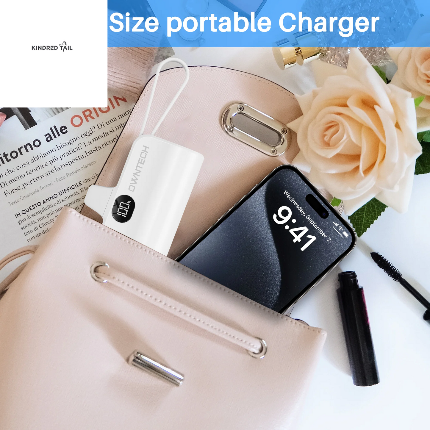 Portable Charger Small Fast Charger 5000Mah Portable Power Pack with Built-In Cables, for Iphone, Samsung
