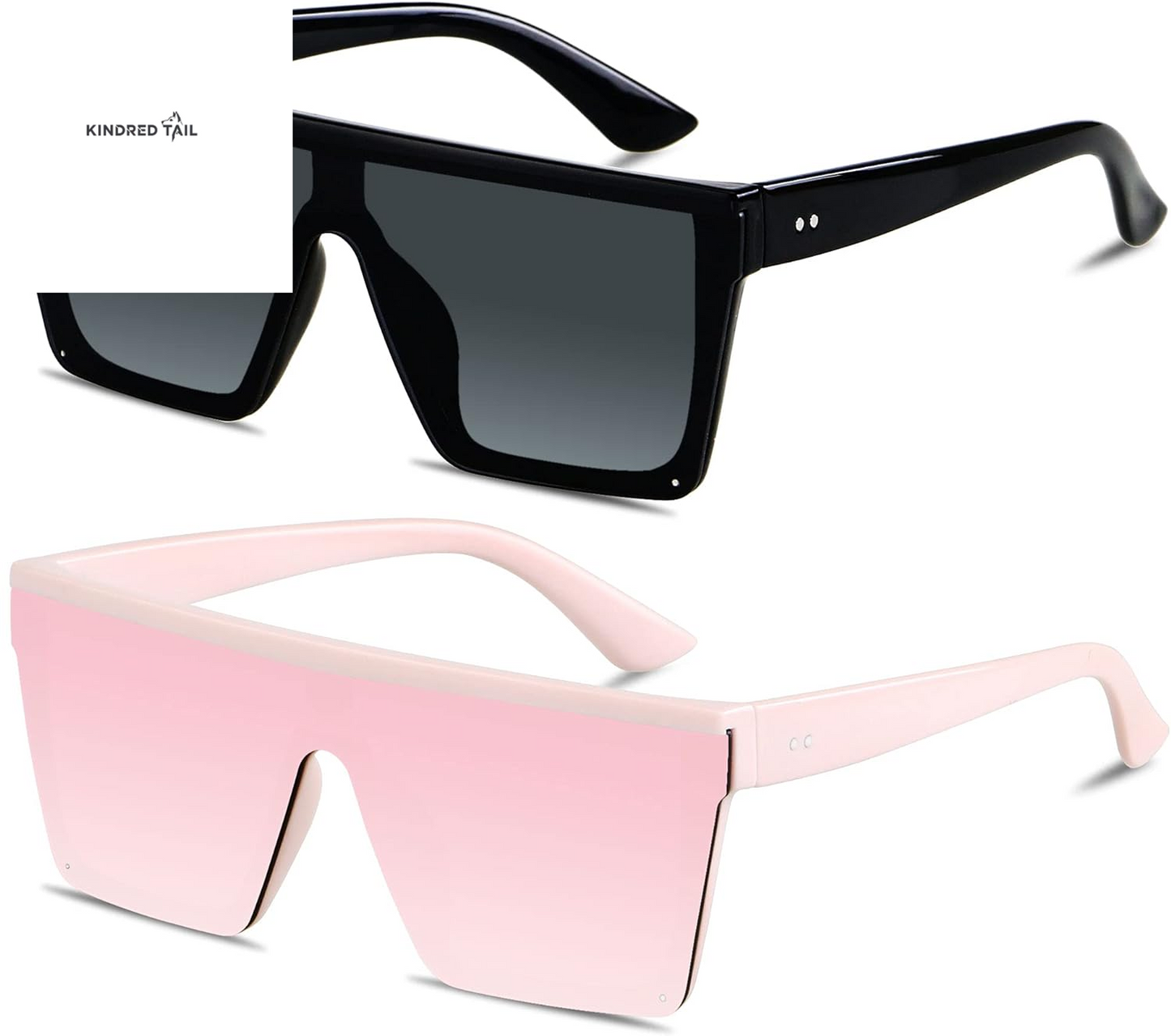 Square Oversized Sunglasses - for Women / Men Big Flat Top Fashion Shield Large UV Protection Rimless Shades