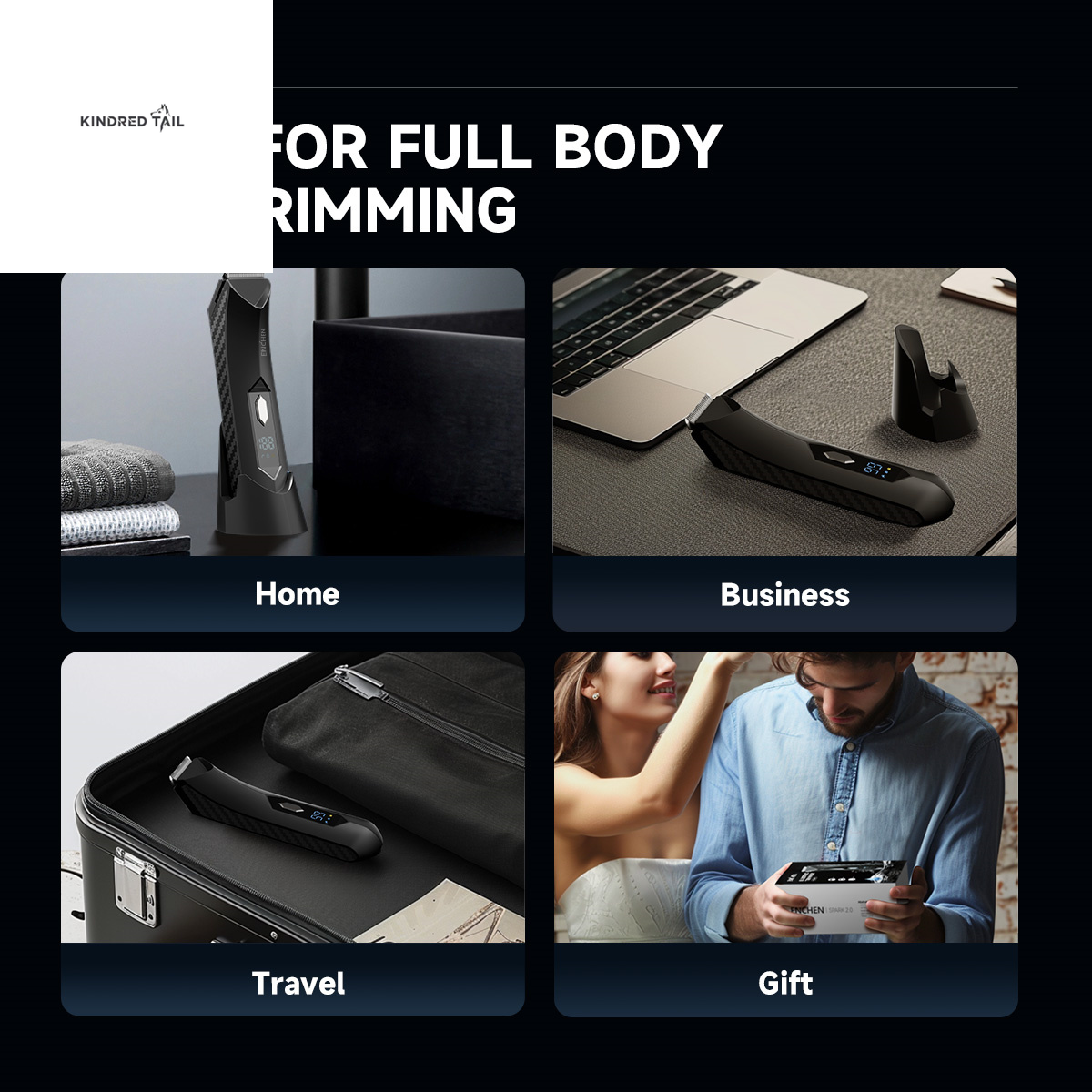 C-Spark-2 Body Hair Shear, Electric Rechargeable Trimmer for Men & Women, Cordless Grooming Kit for Body, Chest, Legs, and Sensitive Areas, Portable and Travel-Friendly