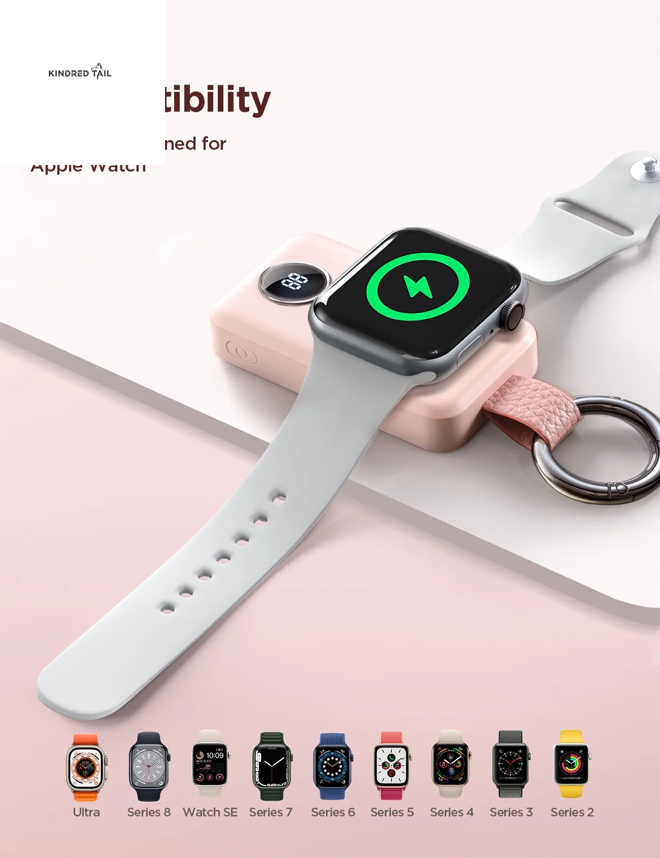 Portable Charger for Apple Watch, 2000Mah Magnetic Wireless Power Bank Fast Charger Keychain, Compatible for Iwatch Series 11/10/9/8/7/6/5/Se/4/3/2/Ultra, Pink