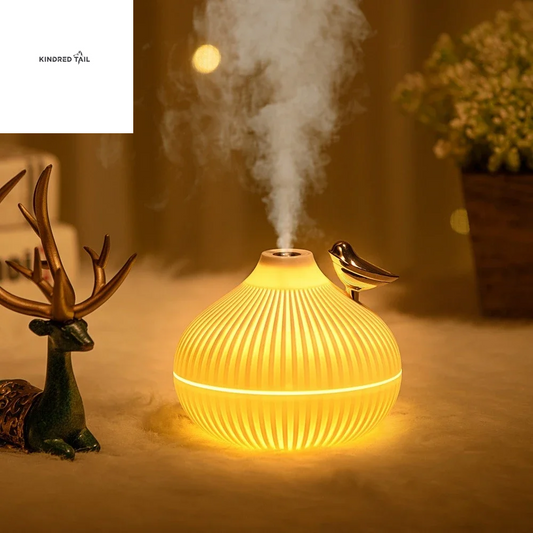 W-Humidifier for Room – Cool Mist Bedroom Humidifier with 600 Sq Ft Coverage, Night Light, Small Onion-Shaped Design with Bird Accent, Quiet & Portable for Home Office