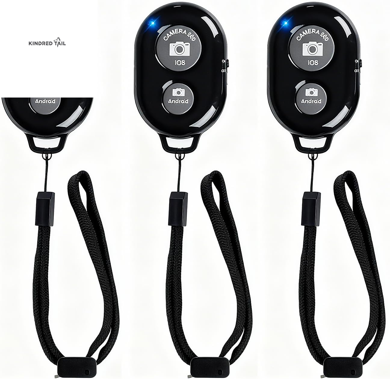 Wireless Remote Shutter for Cellphones and Tablets (3 Pack) -  Bluetooth Remote for Iphone/Android Camera Control, Selfie Clicker for Photos and Videos - Wrist Strap Included - A