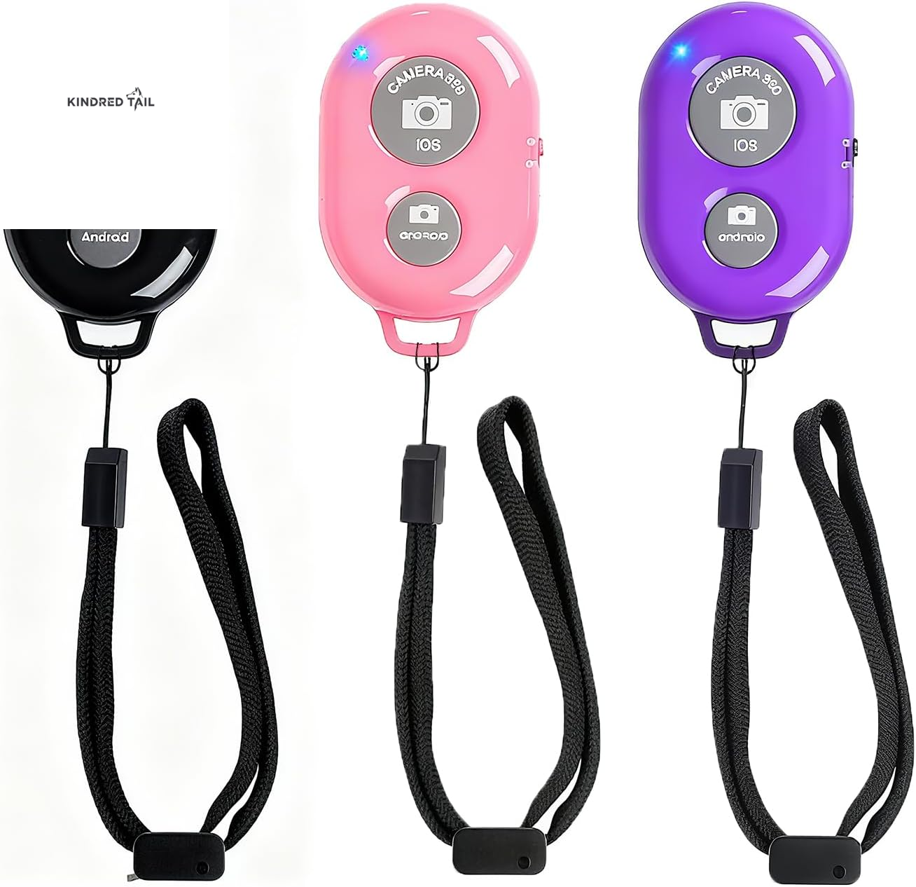 Wireless Remote Shutter for Cellphones and Tablets (3 Pack) -  Bluetooth Remote for Iphone/Android Camera Control, Selfie Clicker for Photos and Videos - Wrist Strap Included - A