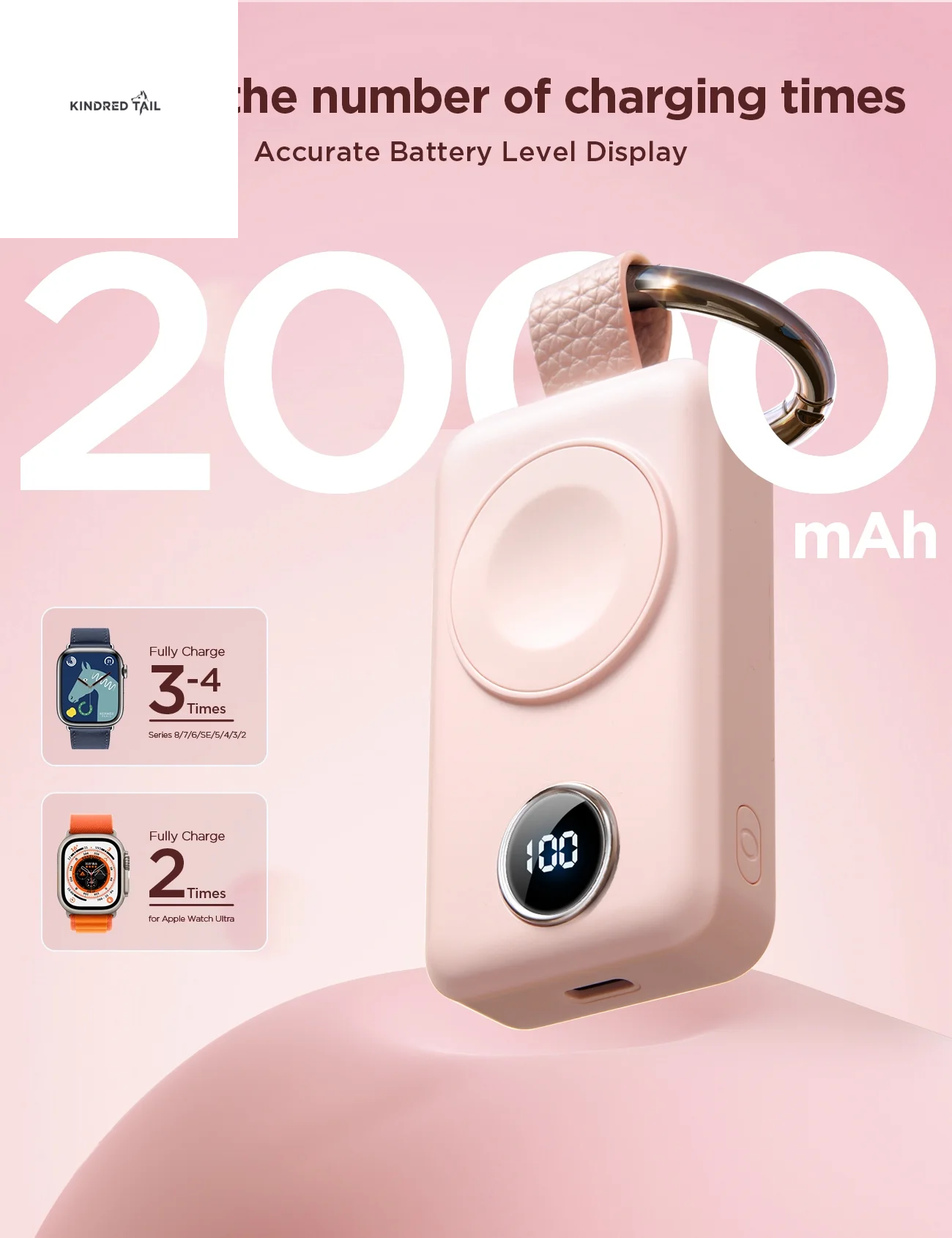 Portable Charger for Apple Watch, 2000Mah Magnetic Wireless Power Bank Fast Charger Keychain, Compatible for Iwatch Series 11/10/9/8/7/6/5/Se/4/3/2/Ultra, Pink