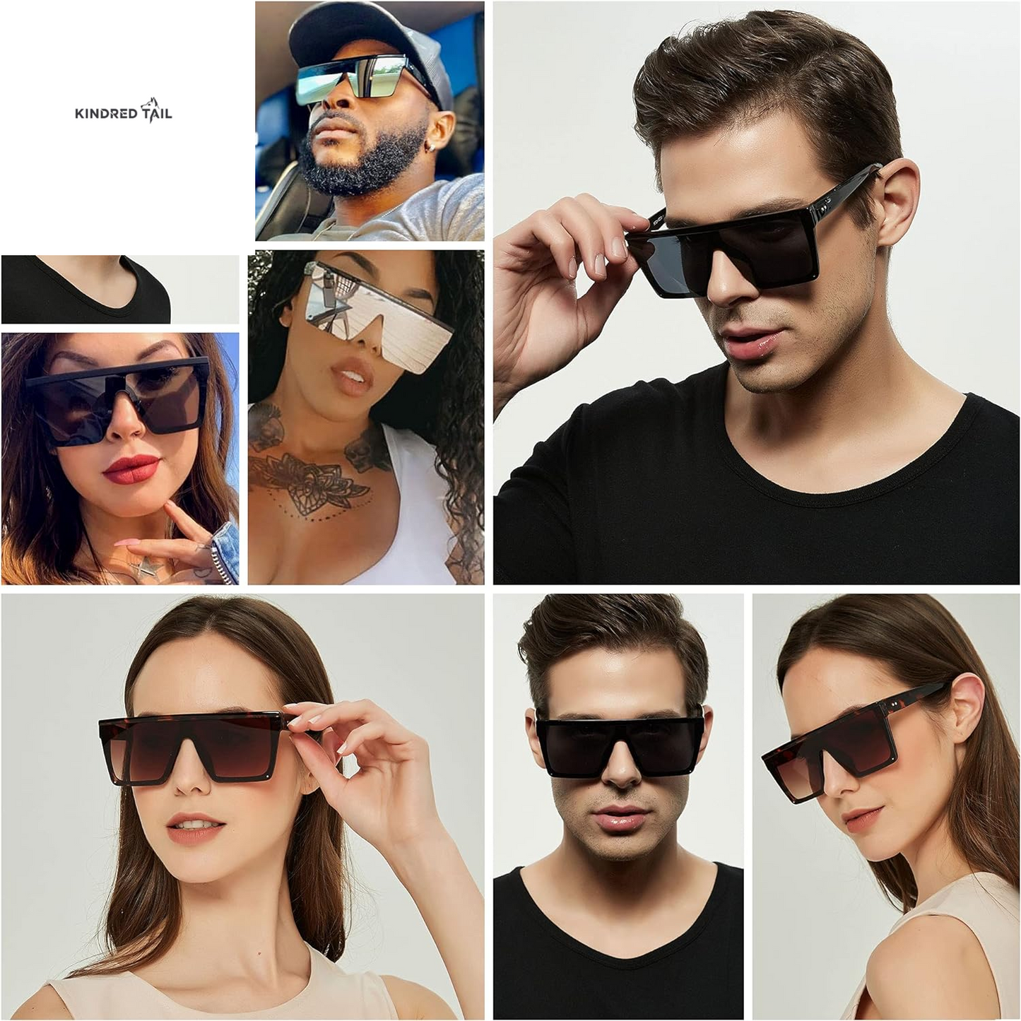 Square Oversized Sunglasses - for Women / Men Big Flat Top Fashion Shield Large UV Protection Rimless Shades