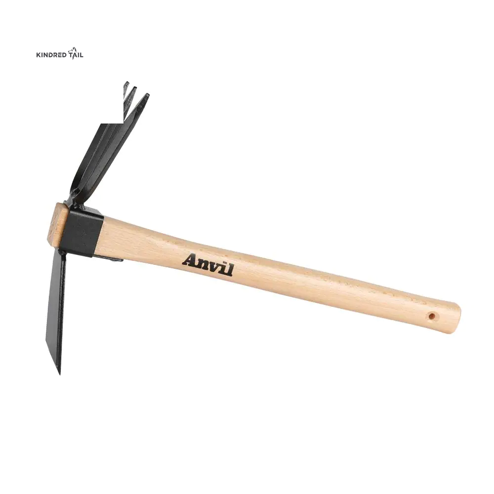 14-2/5 In. Wood Handle Digging Hoe & Cultivator Combo – Heavy Duty Garden Hoe Tool for Weeding, Soil Loosening & Planting, Durable Steel Head with Ergonomic Wooden Handle