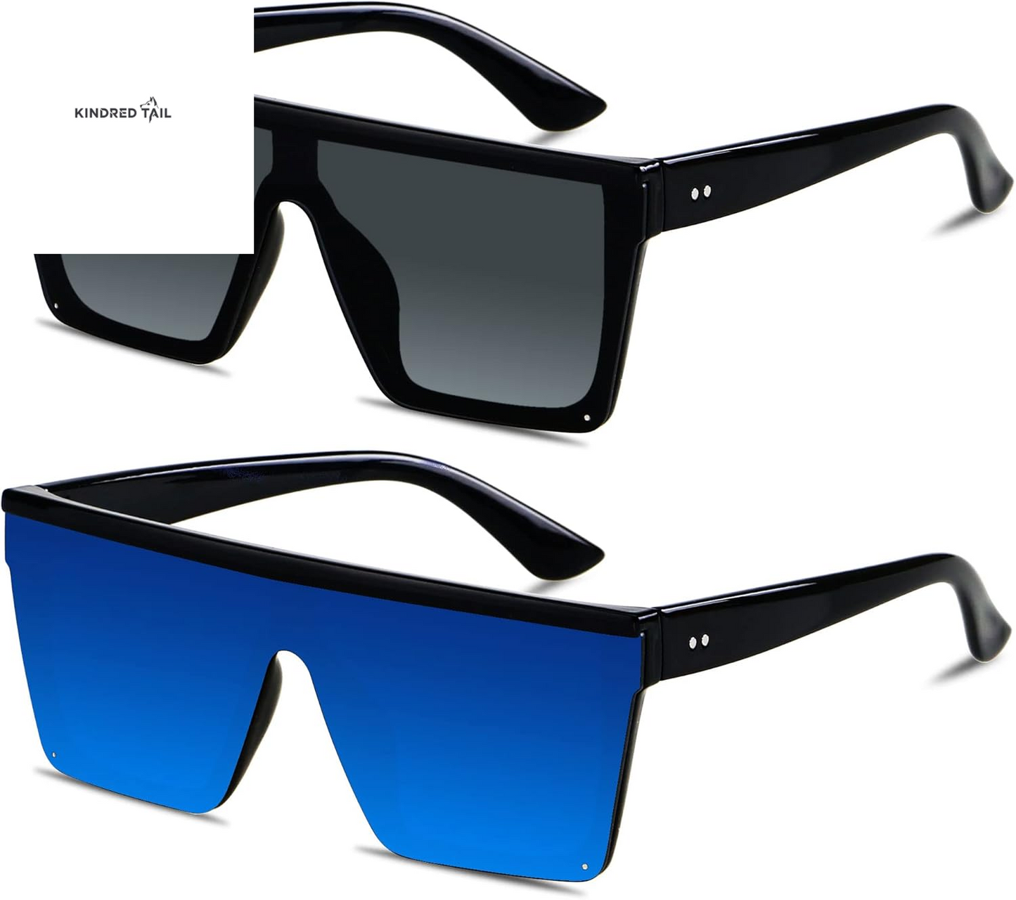 Square Oversized Sunglasses - for Women / Men Big Flat Top Fashion Shield Large UV Protection Rimless Shades