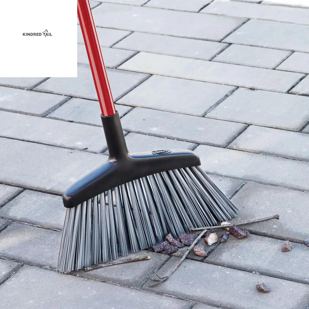 15 In. High Power Rough Surface Angle Broom – Heavy Duty Steel Handle Floor Broom for Outdoor, Garage & Patio Cleaning