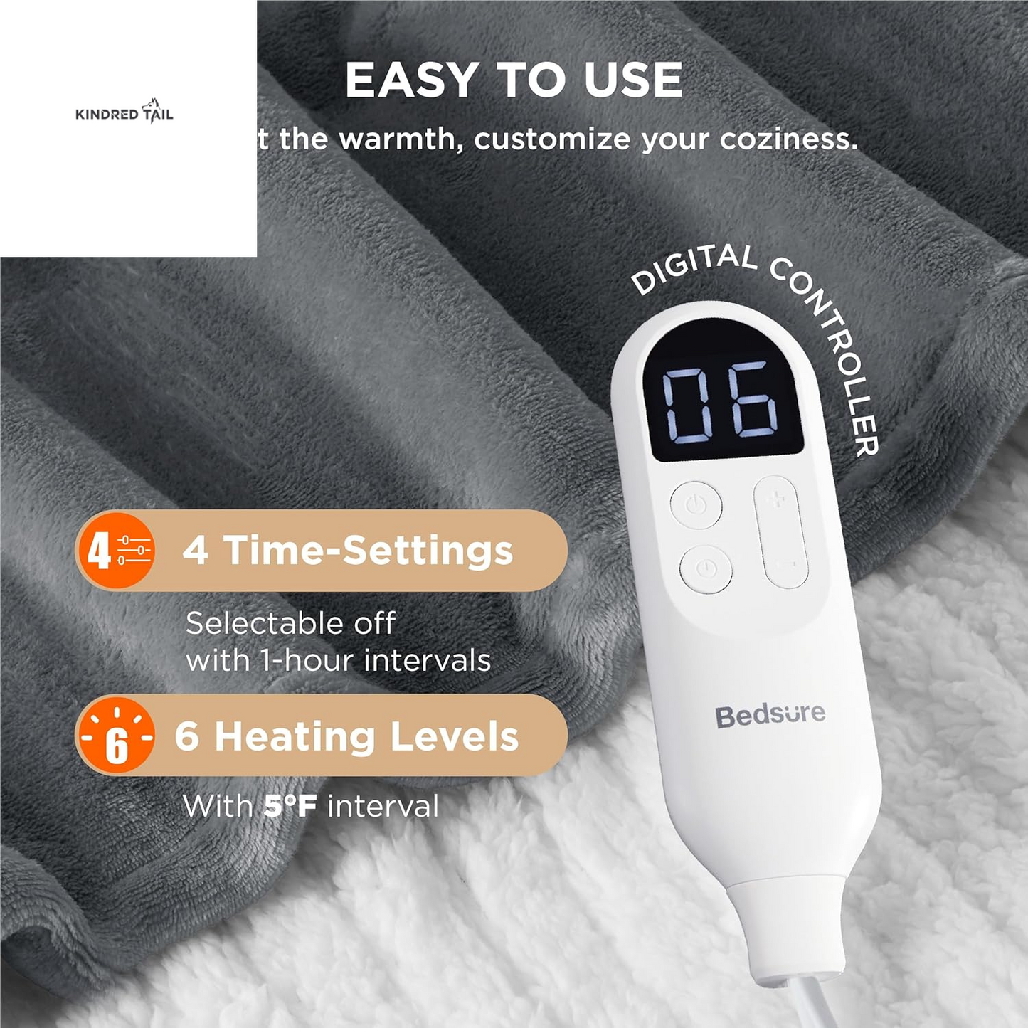 Heated Blanket Throw Blanket - Fast Heating Electric Blanket, Soft Flannel Heated Throw with 4 Time Settings, 6 Heating Settings, Warm Gifts for Grandma & Grandpa & Seniors (50"X60", Grey) - A