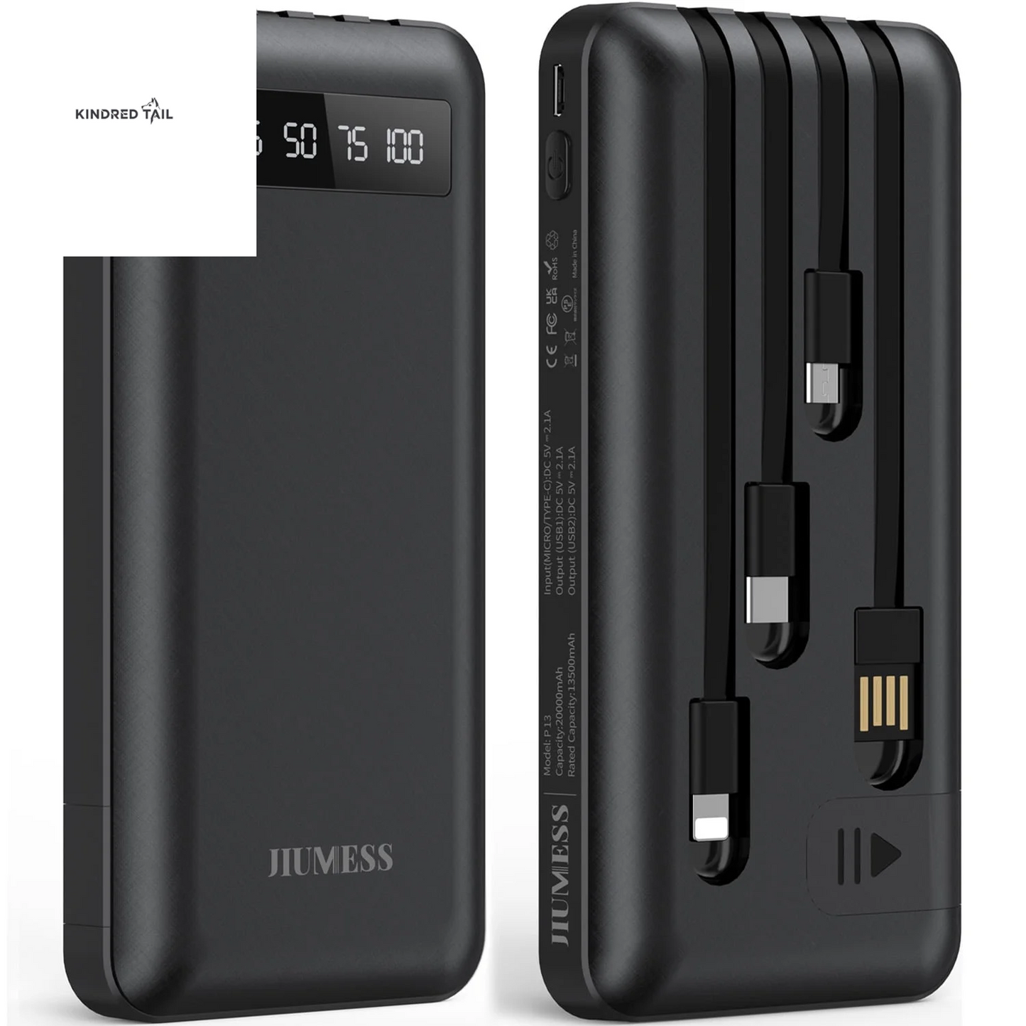 20000Mah Power Bank Portable Charger with Cables, USB Battery Pack Compatible for Iphone & Android Cell Phone