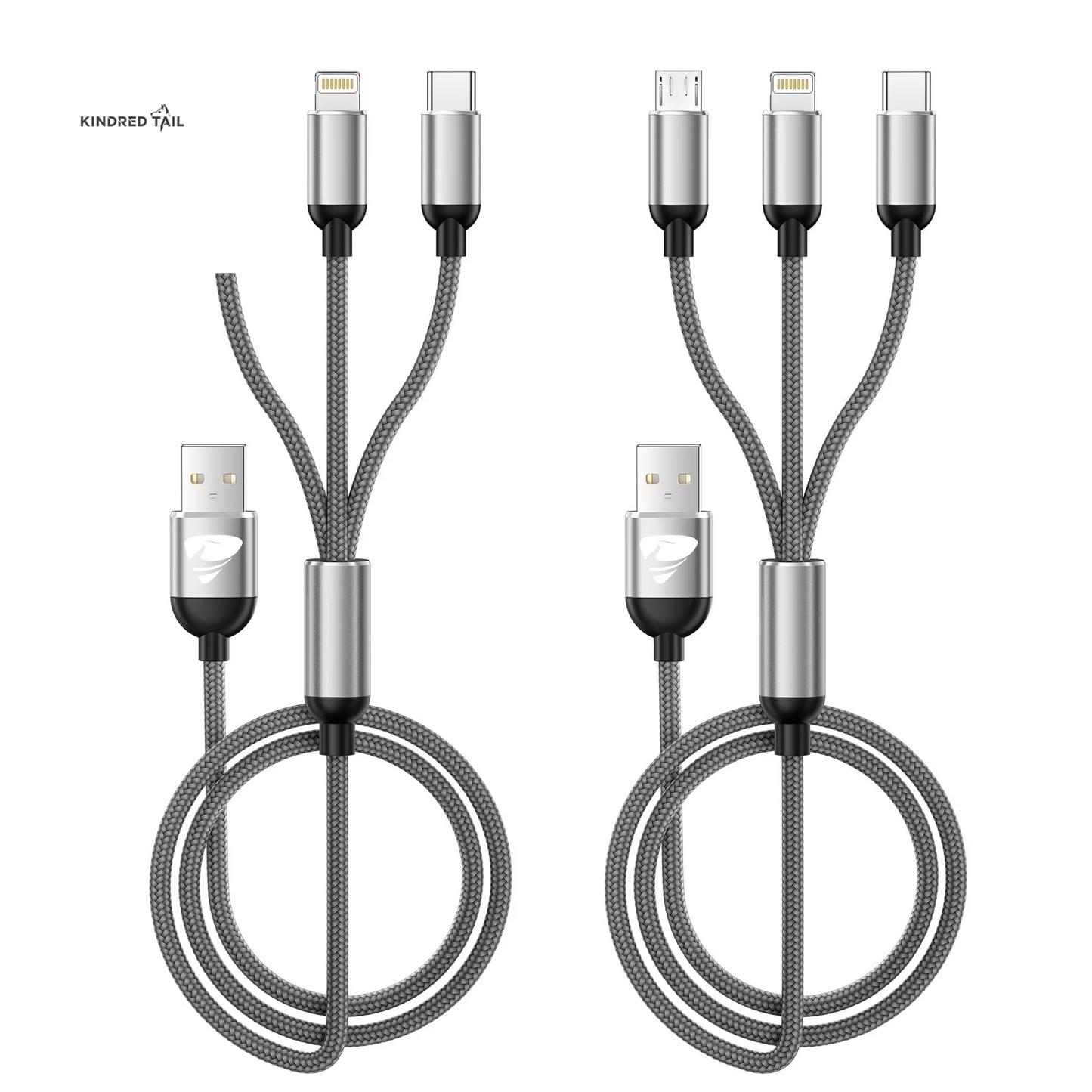 2 Pack Multi Charging Cable, 3 in 1 Multi Phone Charger Cable Fast Charging Cord with USB C, Micro USB Cable Compatible with Iphone/Ipad/Samsung/Android Phone, Black
