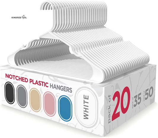 - Plastic Hangers - Adult Clothes Hangers - T-Shirt, Dress, Coat Hangers & Accessories - Notched Hanger, Durable & Versatile Color Clothing Closet Hanger(20-Pack,White) - A