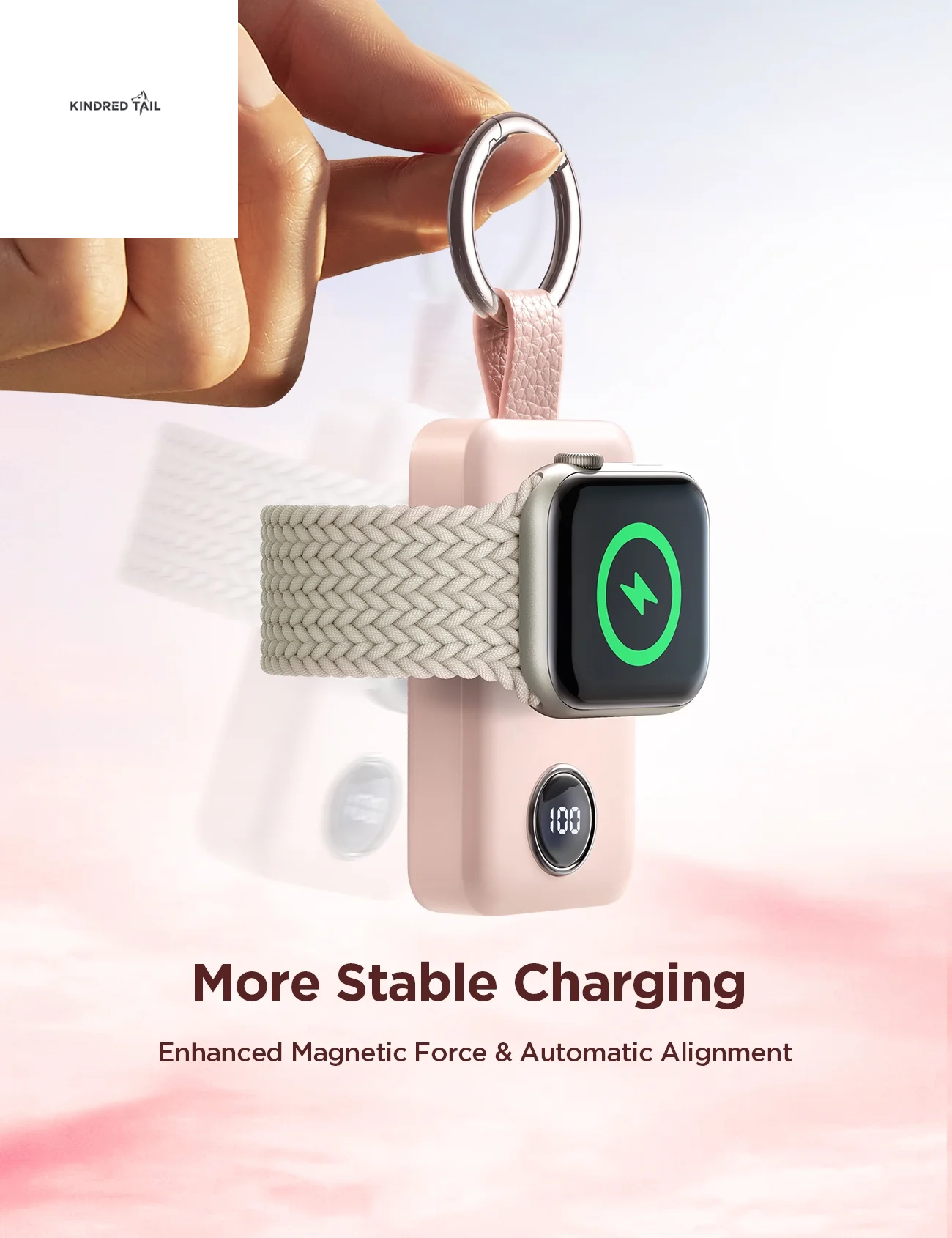 Portable Charger for Apple Watch, 2000Mah Magnetic Wireless Power Bank Fast Charger Keychain, Compatible for Iwatch Series 11/10/9/8/7/6/5/Se/4/3/2/Ultra, Pink