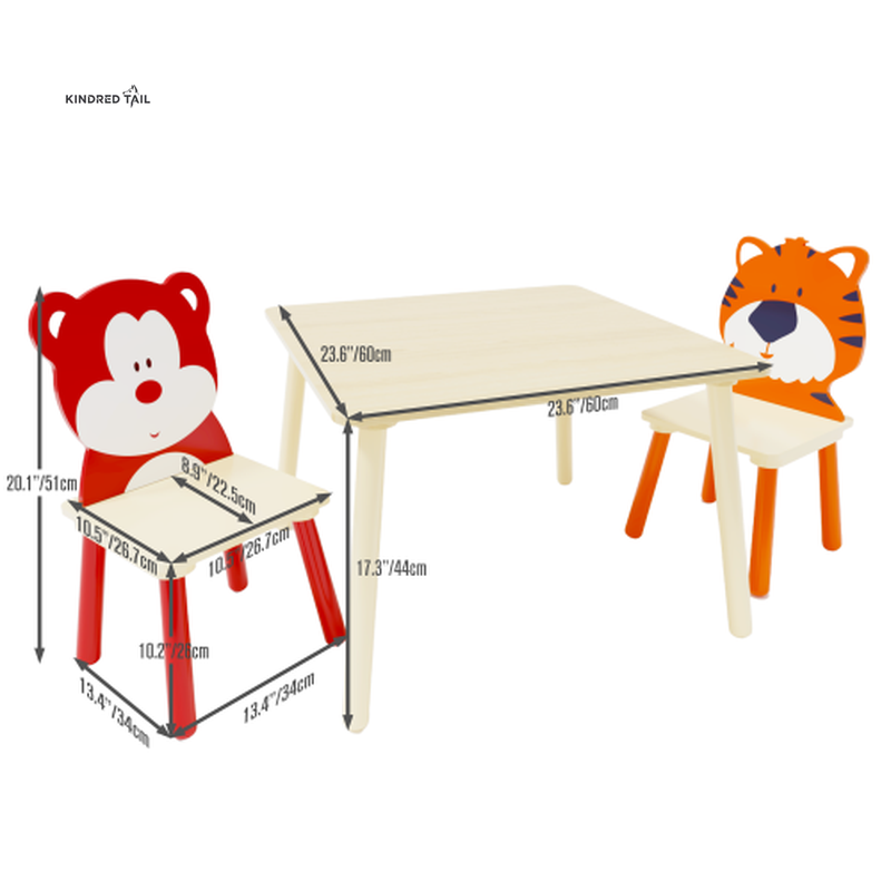 Solid Wood Kids Table and Chair Set with 2 Chairs – Durable Children’s Activity Table for Toddlers, Playroom, Drawing, Dining & Learning Furniture