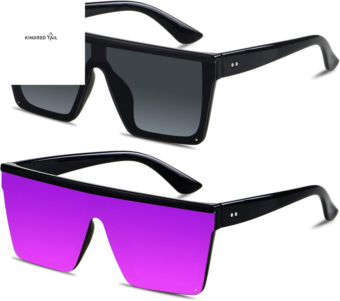 Square Oversized Sunglasses - for Women / Men Big Flat Top Fashion Shield Large UV Protection Rimless Shades