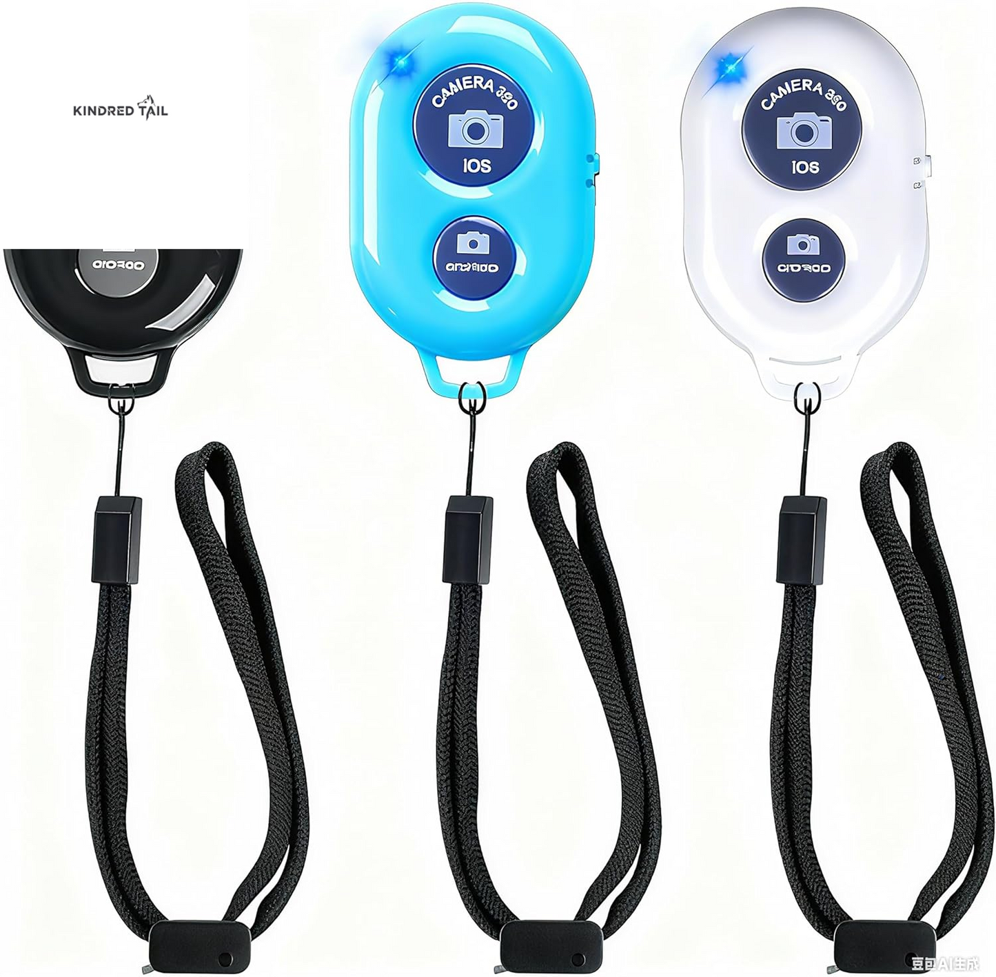 Wireless Remote Shutter for Cellphones and Tablets (3 Pack) -  Bluetooth Remote for Iphone/Android Camera Control, Selfie Clicker for Photos and Videos - Wrist Strap Included - A