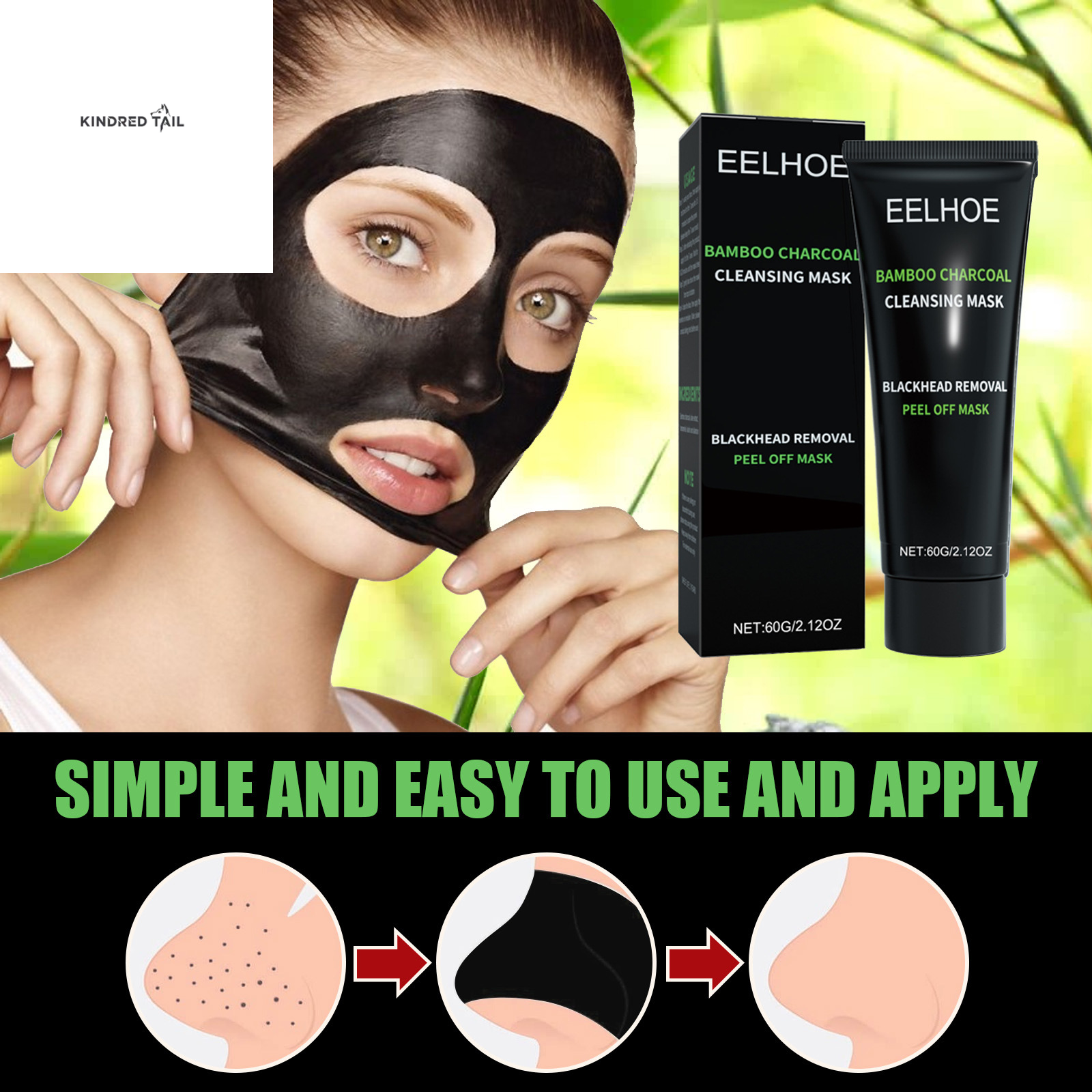 C-EELHOE Bamboo Charcoal Blackhead Removal Peel-Off Mask – Deep Pore Cleansing, T-Zone Oil Control, Anti-Blackhead Face Treatment for Smooth & Clear Skin
